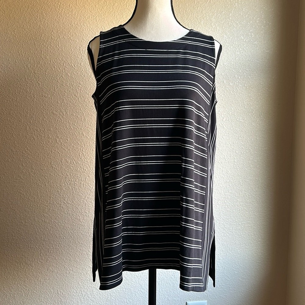 Women's J Jill Wearever Collection black with thin white stripes top Small